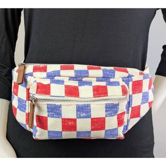 Mad Love Belt Bag Red Blue Checkered Crossbody Fanny Pack Festival  Streetwear - Picture 3 of 11